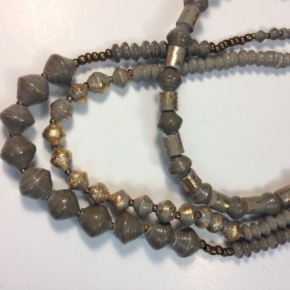 NWT Thirty-one Bits 3 Strand Gray & Gold Bead Necklace - Picture 3 of 5